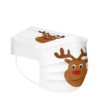 

50pcs Universal Reindeer Printed Pattern Masks Adult Disposable Protective Facemask Masque Маска 3 Layer Ply Mouth Masks マスク
