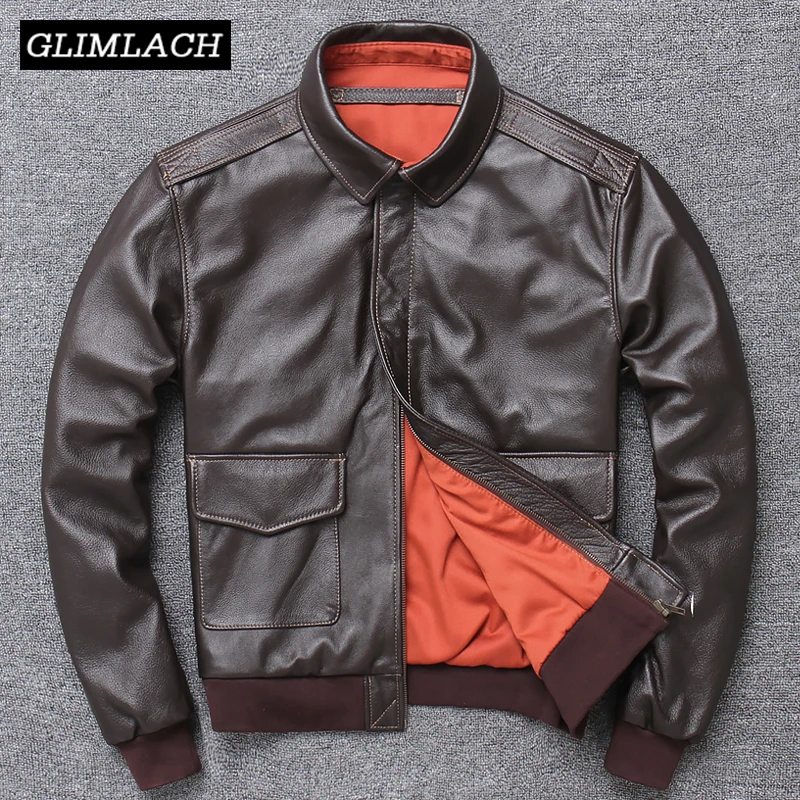 Мужская куртка бомбер из натуральной кожи черная коричневая Авиатор 100% воловьей