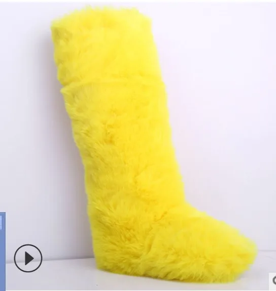 over knee yellow SWONCO/зимние сапоги; женская обувь с искусственным лисьим мехом; зимние теплые ботфорты выше колена для женщин; Новинка года; модные женские сапоги - Цвет: over knee yellow