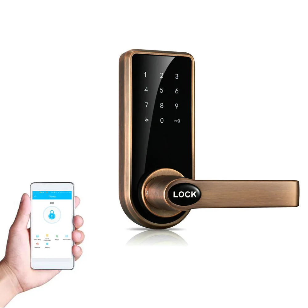 TTLock wifi Интернет пульт дистанционного управления bluetooth умный цифровой дверной замок - Цвет: Red bronze
