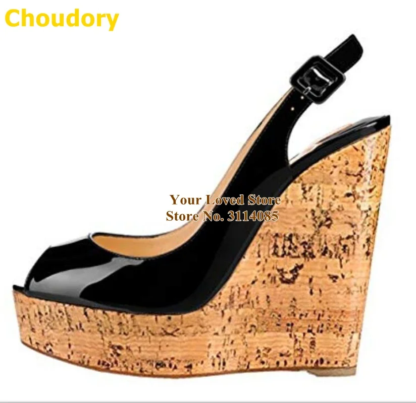 木纹坡跟后绊带鱼嘴单鞋 (5)