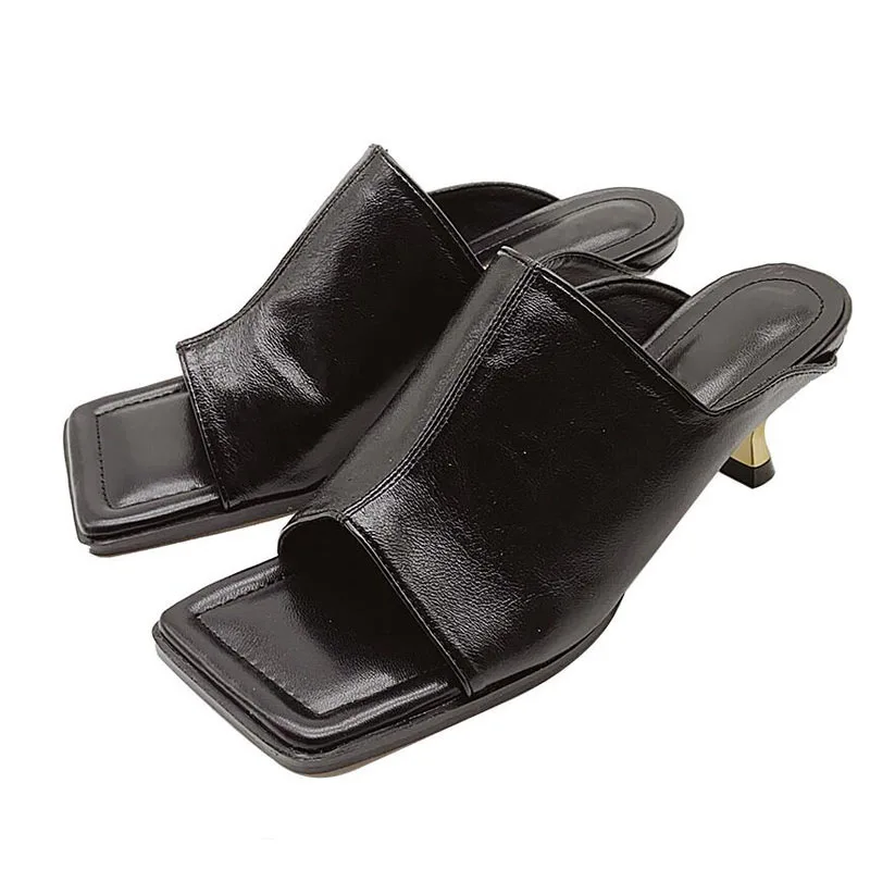 

2020 Vintage Square Toe Slipper Sandals Women Solid Gingham High Heel 7CM Women's Sandals Block Heel Ladies Shoes Women Y558-3