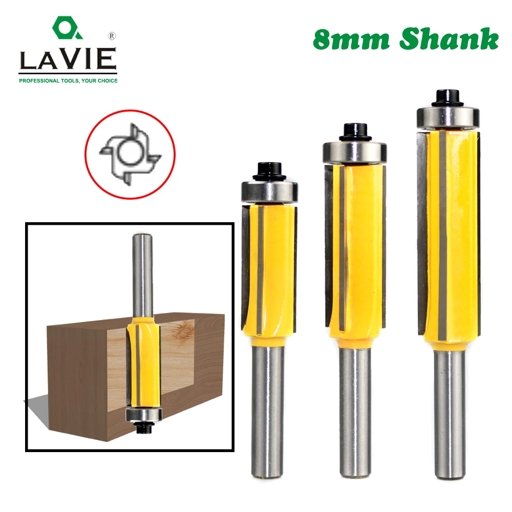 Lavie 1pc 8mm Flush Trim Bit Z4 Pattern Router Bit Top & Bottom Bearing