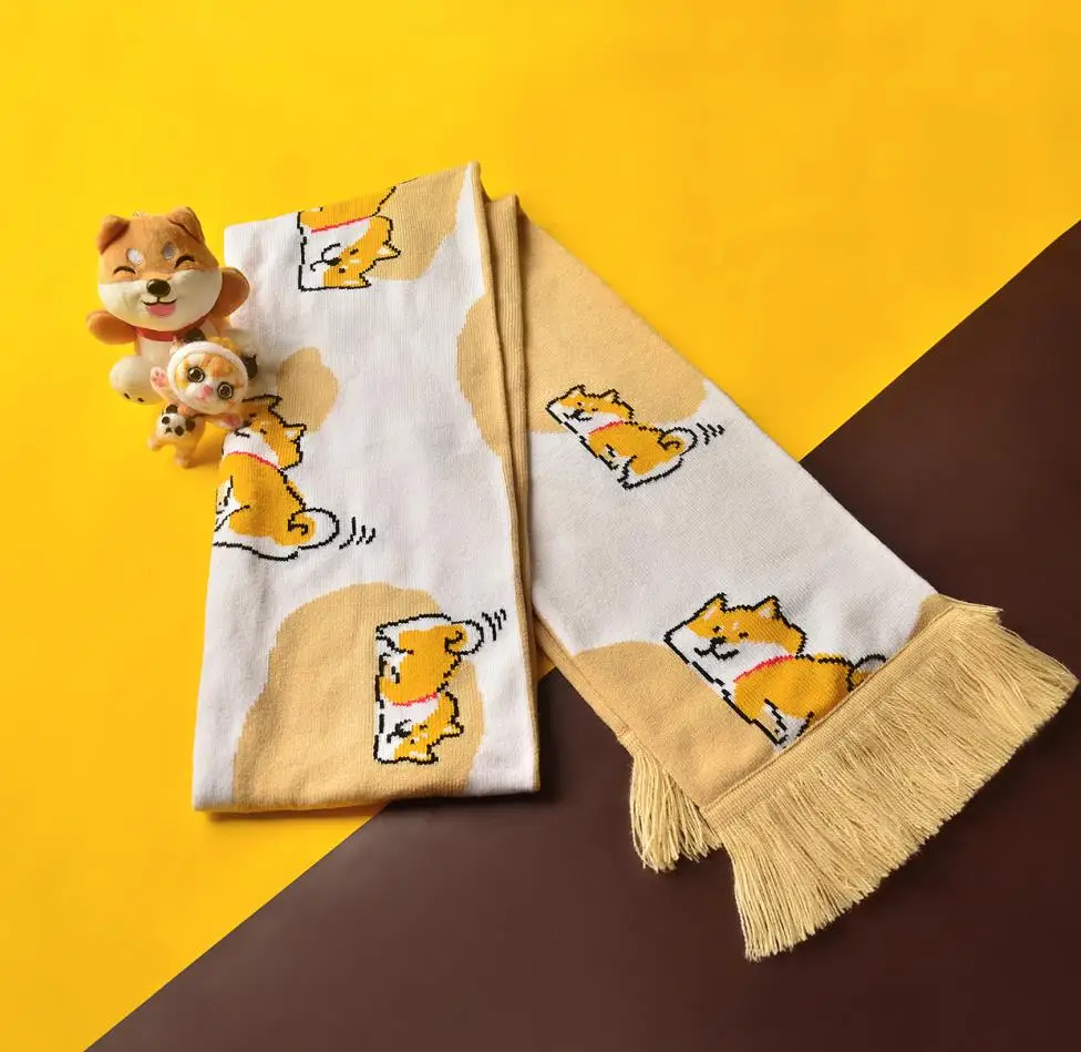 corgi Cartoon Corgi Winter Women Scarf Long Scarf Tassel Soft Warm Scarves Female Cute Cherry Scarves - Цвет: corgi