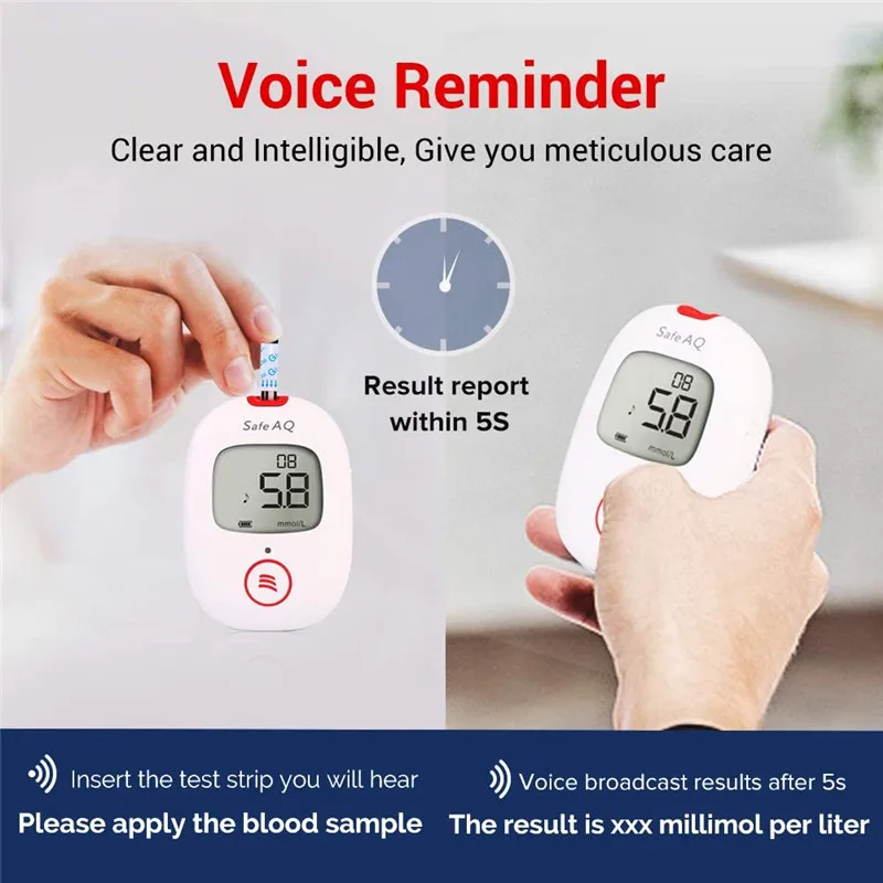 Sinocare Safe AQ Voice Blood Gluocse Meter Glucometer Diabetes Kit Blood Sugar Tester Blood Gluocse Monitor Test Strips Lancet - Image 2