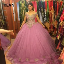 Темно-розовые Бальные платья с открытыми плечами, кружевные платья из бисера, 16 платьев, выпускное платье, бальное платье, вечернее платье