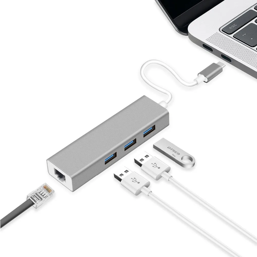 4 в 1 Алюминиевый сплав USB 3,0 type-C концентратор USB C концентратор для Gigabit Ethernet Rj45 Lan адаптер для Macbook Pro USB-C зарядное устройство