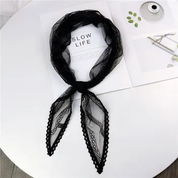 

40*113cm 2019 Autumn Black White Pink Green Lace Scarf Women Stewardess Silk Neck Hair Tie Head Wrap Scarves Kerchiefs Foulard