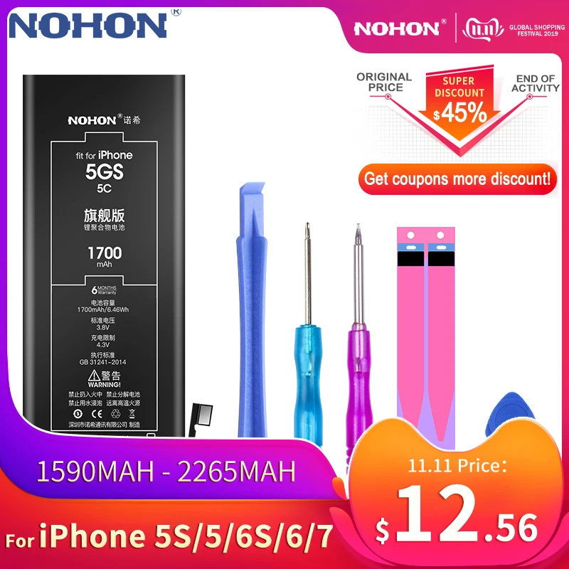 Preise NOHON Batterie Für iPhone 6 6S 5 5S 5C 7 Batteria Für iPhone6 iPhone6S iPhone5 iPhone5S iPhone7 Batterien max Kapazität Kostenlose Tools