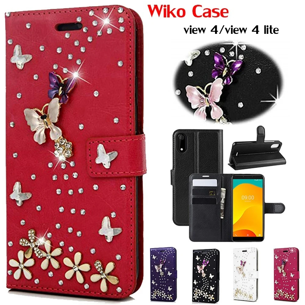 

Flip Leather Case for for Wiko View 4 View 4 Lite Case Bling Diamond Rhinestone Wallet Phone Case Y60 Y80 view 3 lite jerry 4