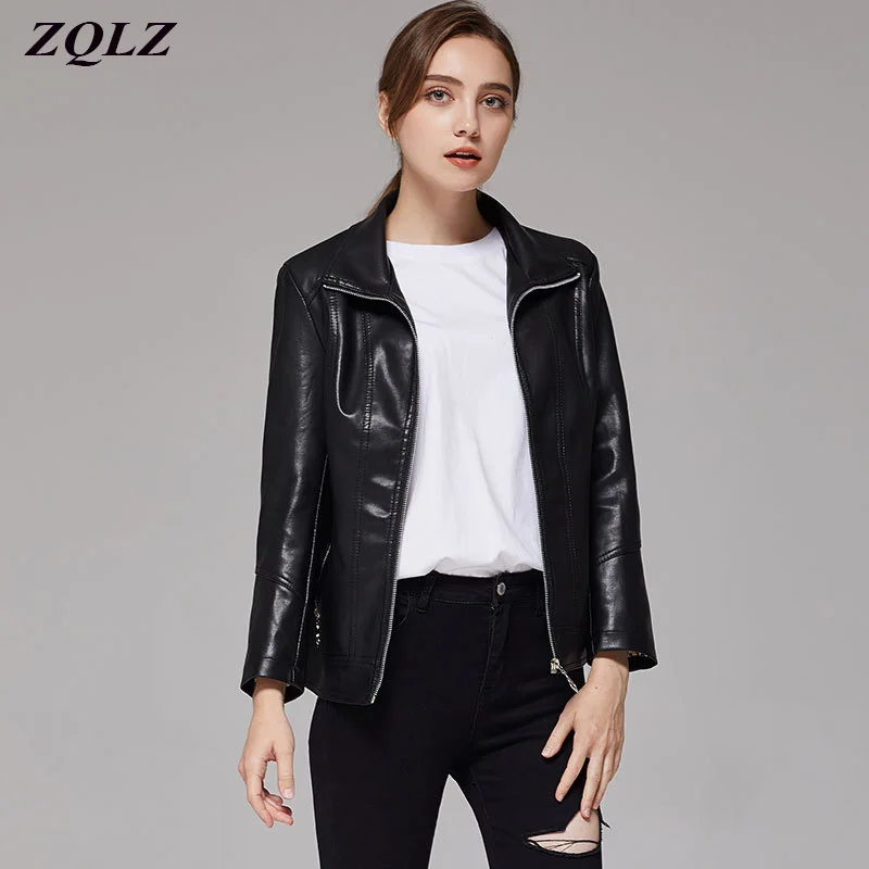 Zqlz 2019 Осень Зима Толстая искусственная кожа куртка женская плюс размер 5xl 6xl мото