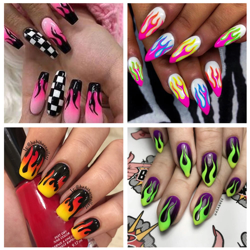 16 шт. модные огонь наклейки для ногтей Nail Art для художественного оформления ногтей, ручная работа разноцветный Маникюр само-клейкая пленка для ногтей Трафареты наклейки