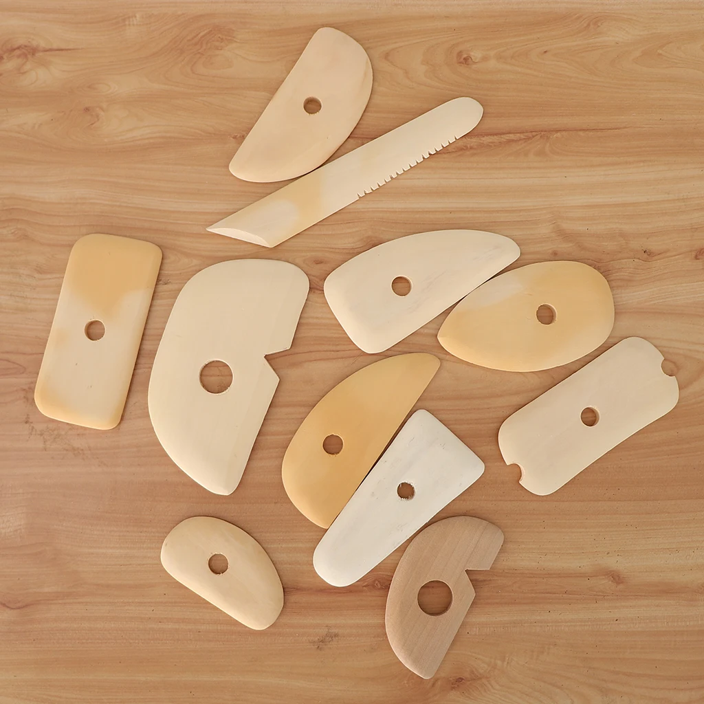 11pcs Assorted Natural Wooden Cutter Safe Scraping Tool For Clay/Pottery/Ceramic DIY Crafts