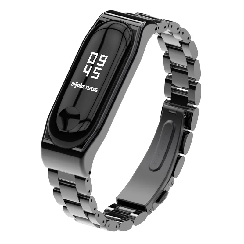 Mi jobs mi Band 3 mi Band 4 металлический ремешок для Xiaomi mi Band 3 браслет умные часы браслет из нержавеющей стали Correa - Цвет: Black