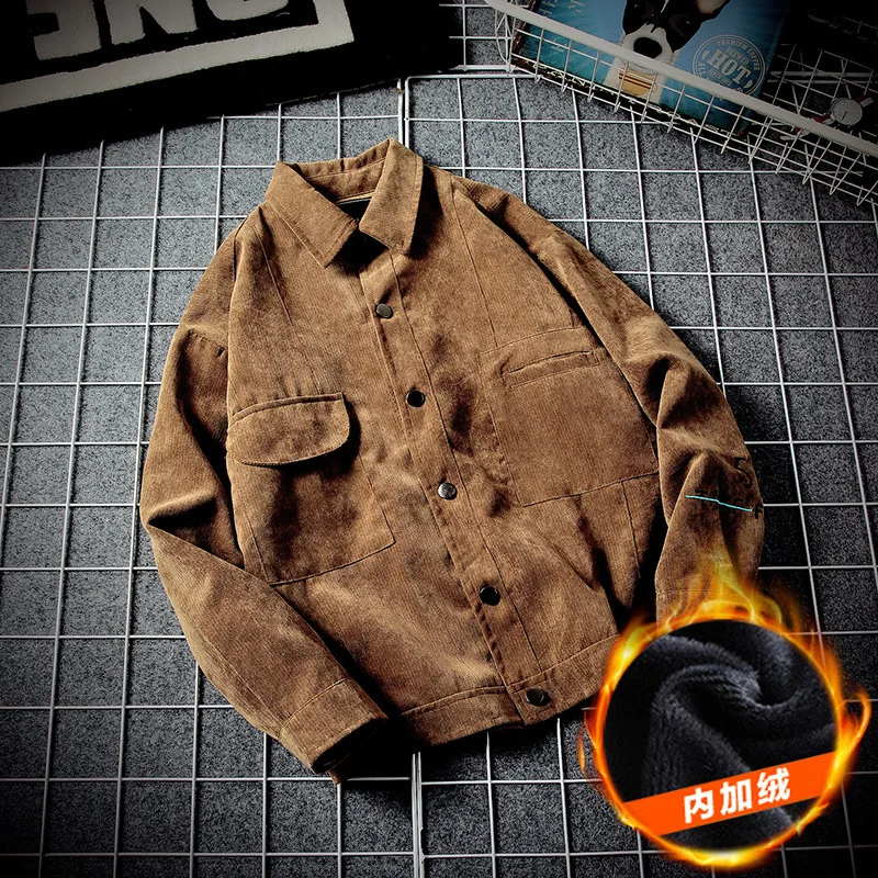 

Men plus Velvet Fold-down Collar Embroidery Jacket