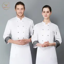 Женская двубортная дышащая рабочая одежда шеф-повара с длинными рукавами Ресторан общественного питания кухонная рабочая одежда униформа
