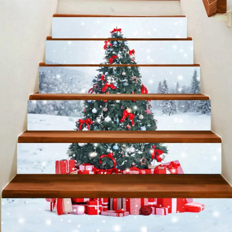 

6pcs/set 3D Christmas Tree Staircase Stair Riser Floor Sticker Self Adhesive DIY Stairway Waterproof PVC Wall Decal
