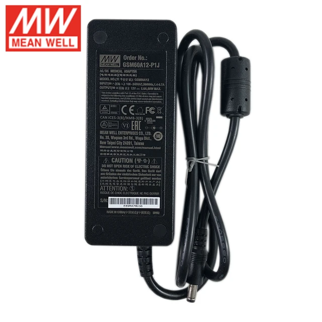 Meanwell GSM60A12-P1J 60W 5A 12V Medical Adapter Level VI 110V/220V AC to  12V DC MEAN WELL Adaptor Power Supply 3 pole 2.1*5.5 - AliExpress