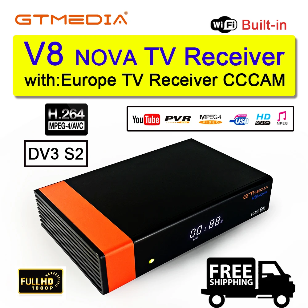 Спутниковый ресивер GTMedia V8 Nova встроенный Wi Fi 1080P поддержка Европейской системы