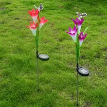 3 головы цветок лилии+ бабочка лампа на солнечной батарее светодиодная Декоративная наружная газонная лампа домашний сад поддельные цветы ночные светильники IP65 водонепроницаемый