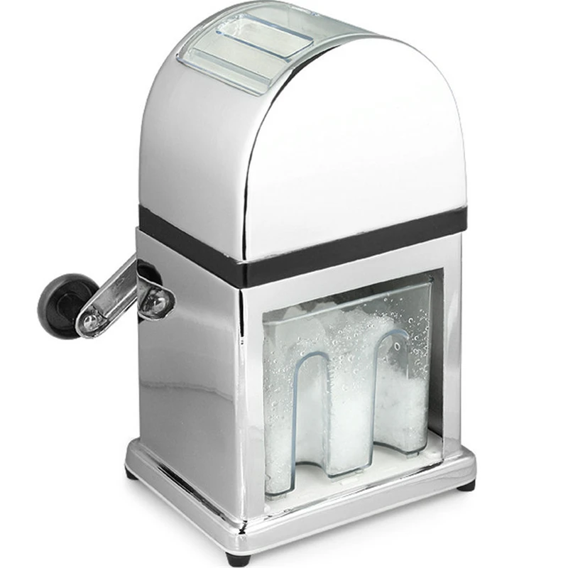 Manual Ice Crusher Machine With Stylish Mirrored Finish Includes An Ice Tray And Scoop Barware