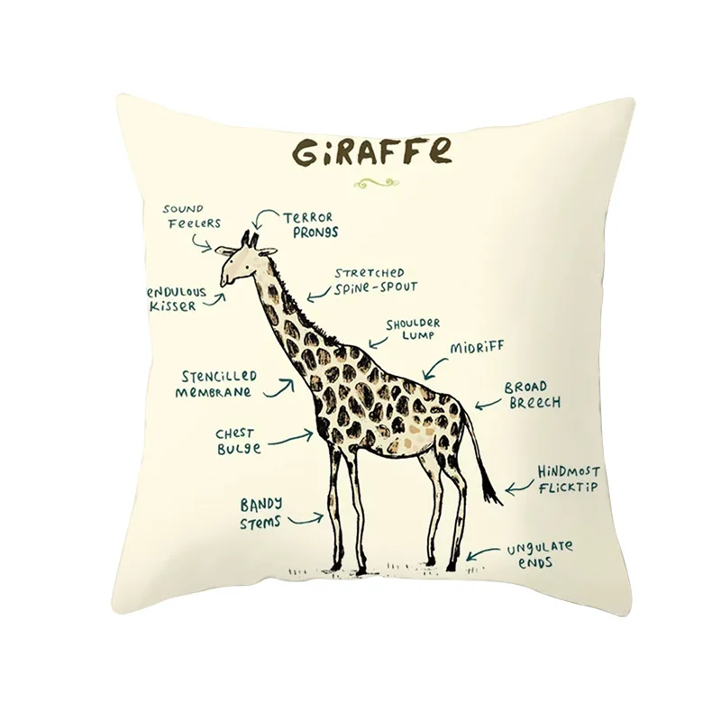 Hot Sale Decorative Cushion Cover 45*45cm Square Pillow Cover Animals Anatomy Pillowcase Sofa Car Cushion Cover Throw Pillowcase