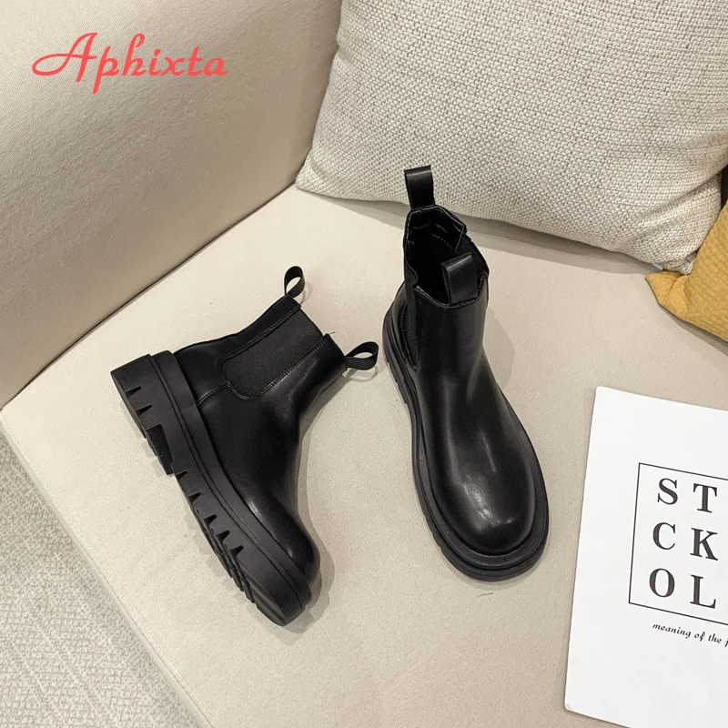 Aphixta Plus Large Szie 42 43 Boots Women Elastic Band 5cm Chunky Heel Antiskid Fashion Platform Ankle Woman Boats - AliExpress