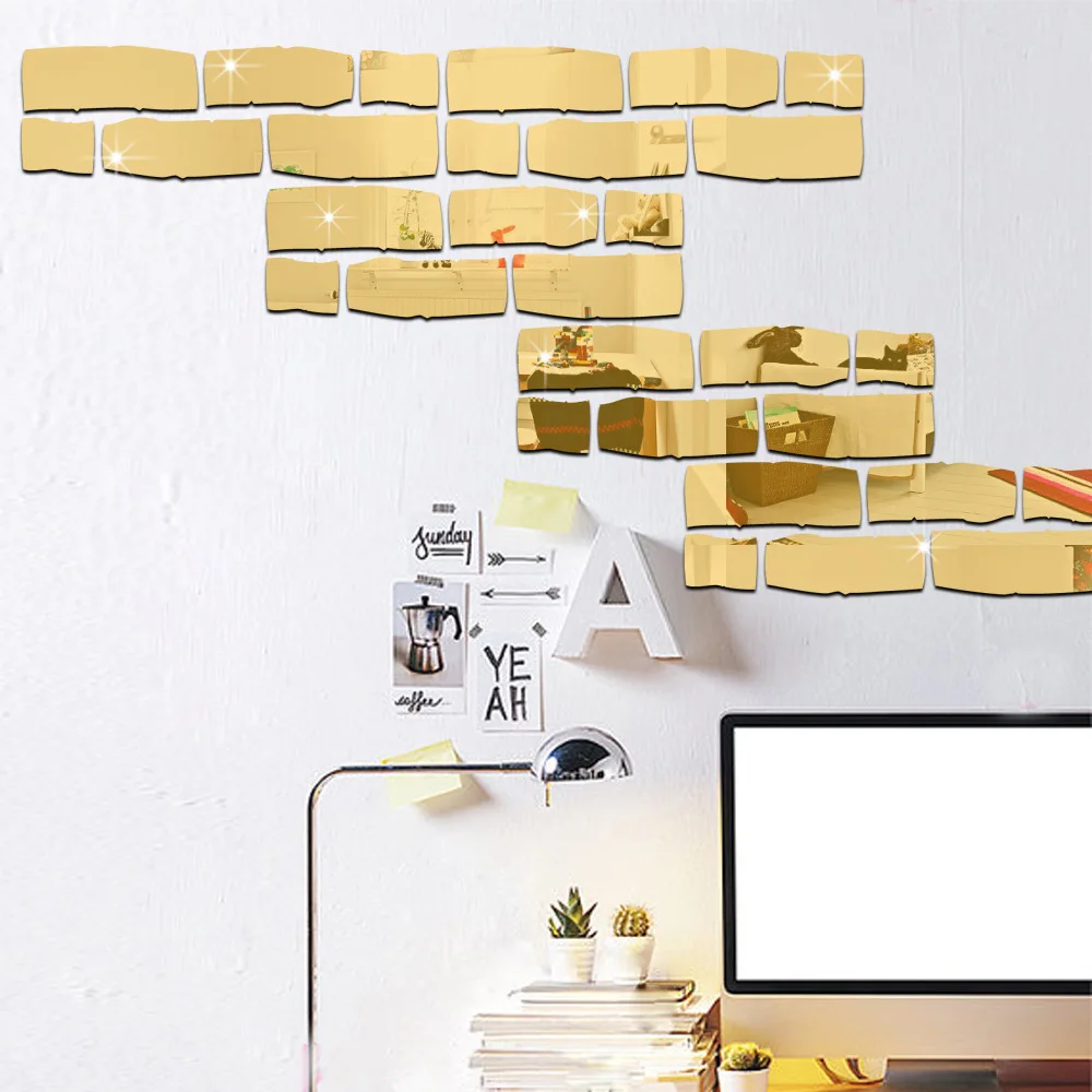 24PCS Removable Mirror Brick Wall Sticker Decal Self Adhesive Home Room Art Decor Mirror Stickers