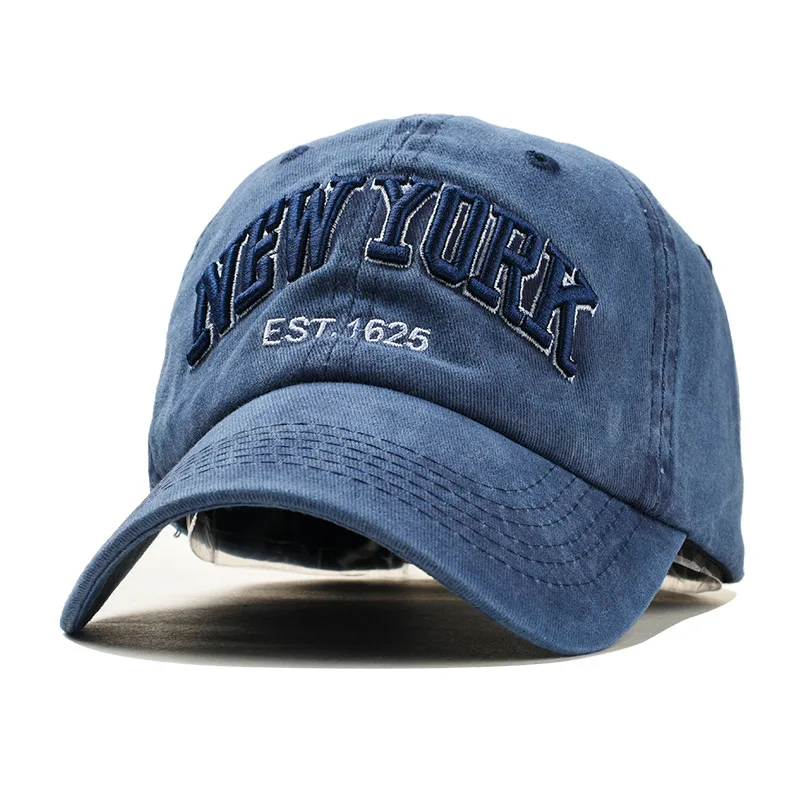 Песочная вымытая бейсболка из хлопка, шляпа для женщин и мужчин, винтажная шляпа для папы, Нью-Йорк, вышивка буквами, уличные спортивные кепки - Цвет: navy