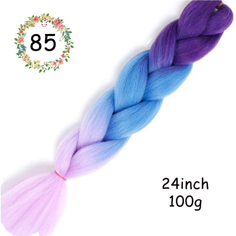 2" Ombre Jumbo косички вязанные крючком косички Прически для наращивания волос фиолетовый розовый черный синтетические волосы косички для женщин Косплей Вечерние - Цвет: 85