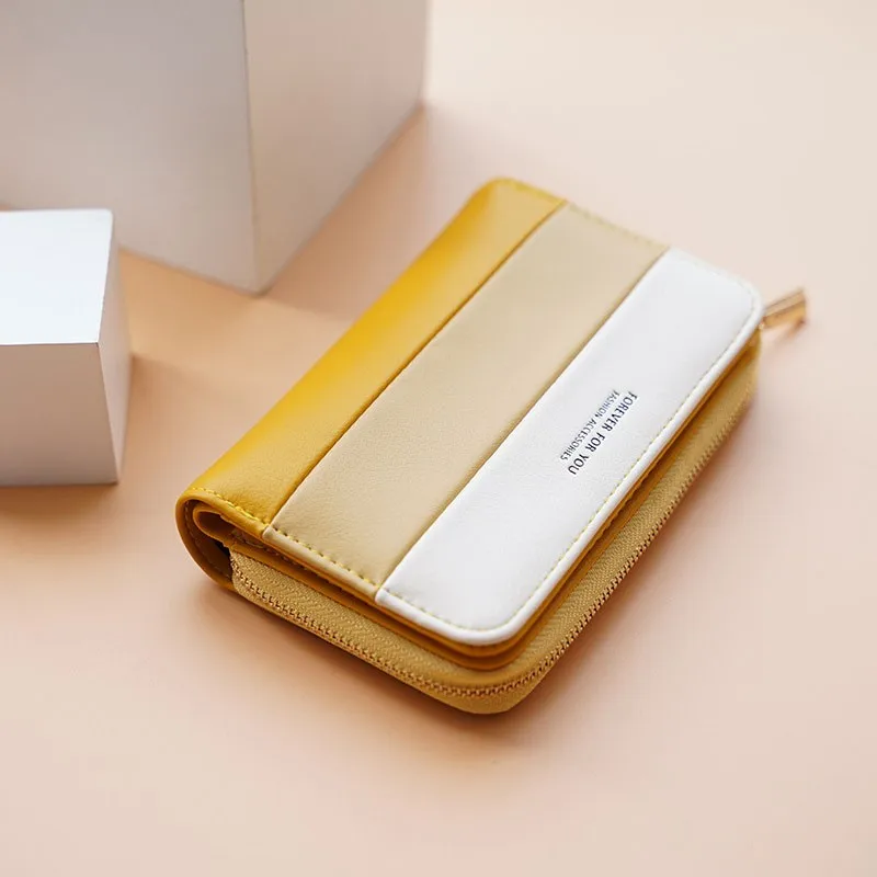 

2020 Fashion Women Short Wallets Patchwork Cute Purses Card Holder Woman Small Zipper Wallet With Coin Purse portfel damski