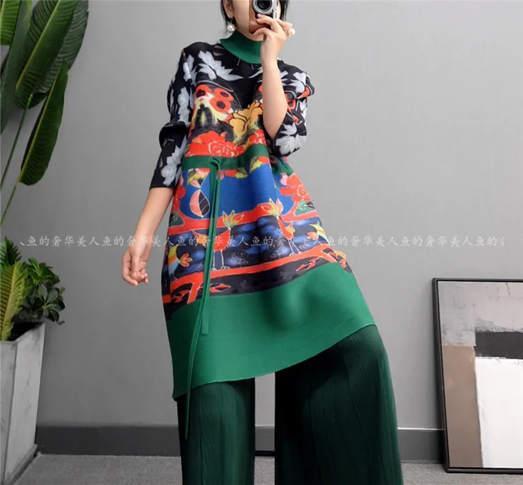 MIYAKE fold, новинка весны, Национальный стиль, большой размер, женское платье с принтом, длинное платье со складками, платья