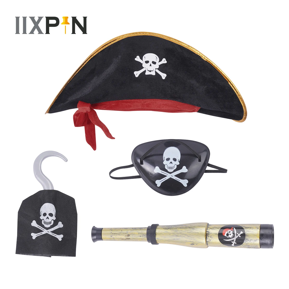  9 piezas de accesorios para disfraz de capitán pirata, incluye  3 piezas de sombrero de pirata con estampado de calavera, gorra de disfraz  de capitán pirata y 6 parches para ojos
