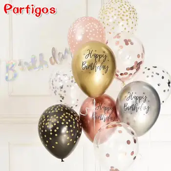 

10pcs 12inch metallic latex balloons pearly metal balloon printed happy birthday helium air globos Birthday Party Decorations