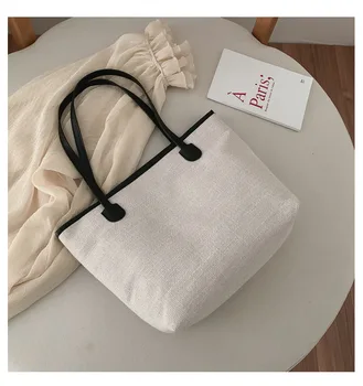 

2020 Summer New Women Canvas Shoulder Bag Simple Design Female Large Capacity Handbag Fashion Ladies Solid Color Wild Handbags