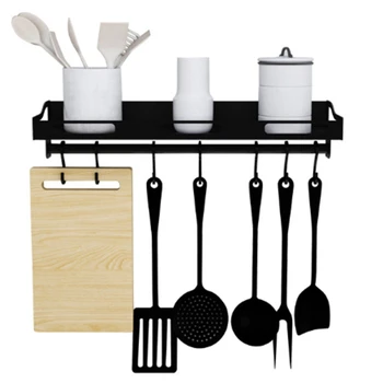 

GTBL Kitchen Rack Space Aluminum Drain with Hook Seasoning Bottle Storage Shelf Wall Mounted Multi Function Storage Rack Pantry
