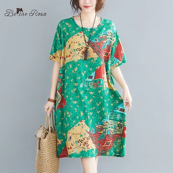 

BelineRosa 2019 Women's Holiday Dresses Cotton Linen Women Clothing Short Sleeve Mini Loose Dress Female BSDM0441