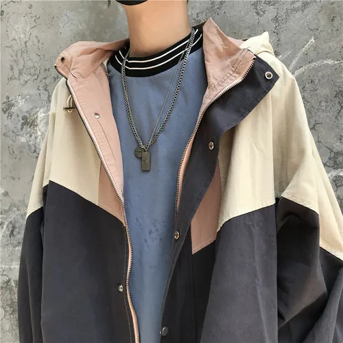 Neploe Harajuku Японская винтажная карго куртка с молнией контрастного цвета пальто с капюшоном корейская женская мужская бейсбольная куртка 55494 - Цвет: Apricot