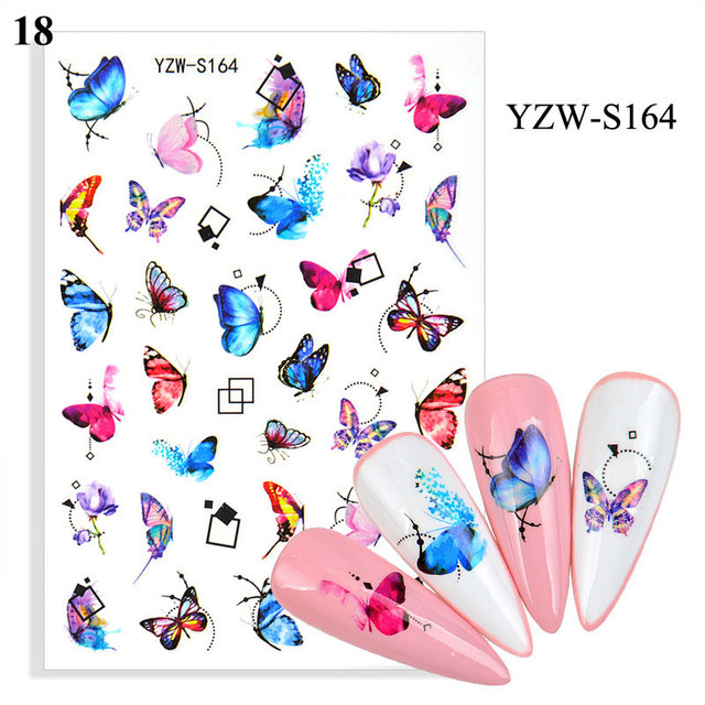 Flower Leaves Self Adhesive Sliders Beauty Nail Foils Blue & Black Summer Art Nail Stickers 3d Decals New 2021