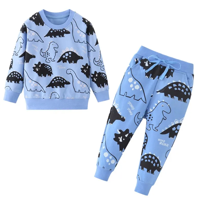 Брендовые комплекты одежды для мальчиков с динозавром, Осенние повседневные детские костюмы, толстовки и штаны, 2 предмета, детские спортивные костюмы