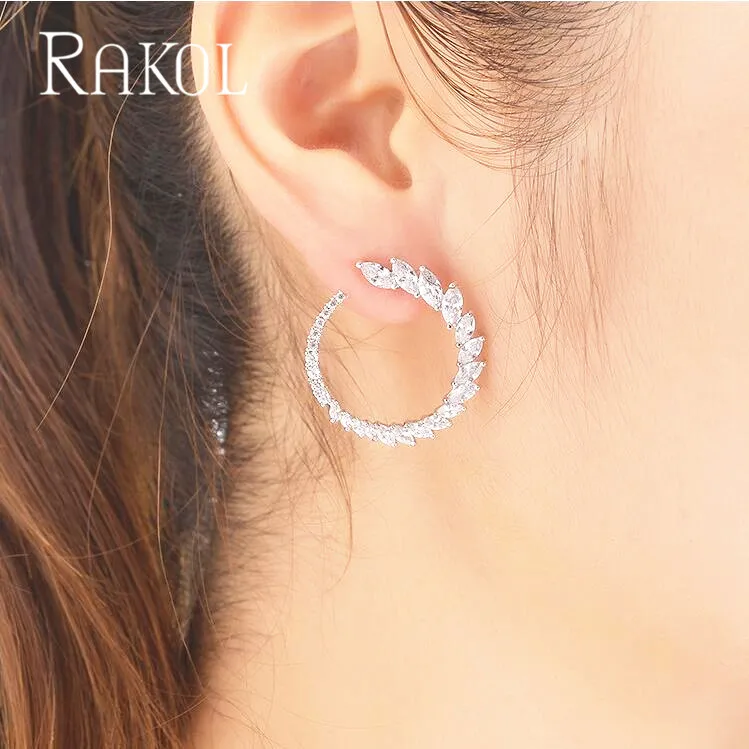 RAKOL новые модные брендовые серьги прозрачные круглые с цирконием кубической