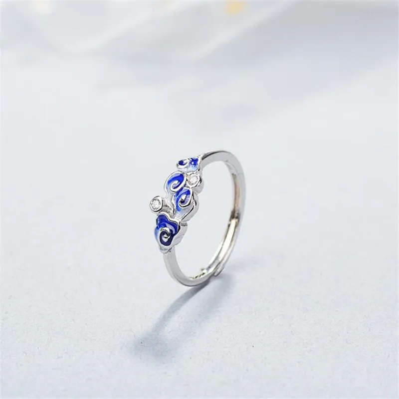 

New Korean Style Fashion National Tears 925 Sterling Silver Jewery Personality Sweet Auspicious Clouds Opening Rings SR529