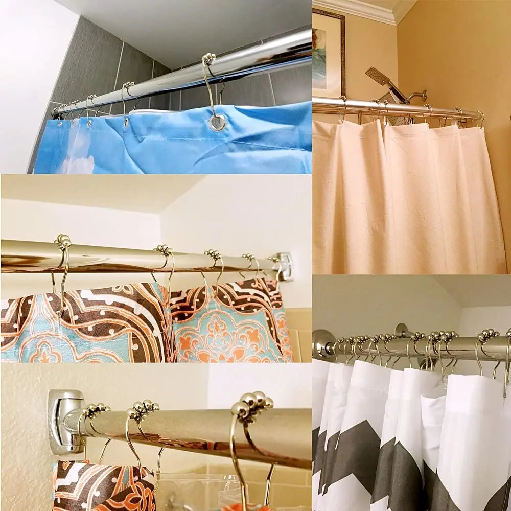 Curtain Clips Curtain Accessories Curtain Hooks 12 pcs Stainless Steel Curtain Hooks Bath Curtain Rollerball Shower Rings Hooks 5 Rollers Polished Satin Nickel Ball 35