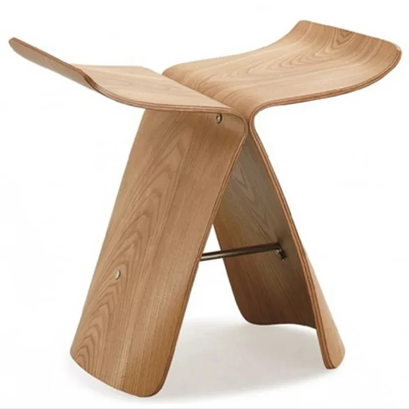 Creative Household Simple Butterfly Stool Curved Wood Low Stool Ash Plywood Solid Wood Nordic Log Chair for Shoe