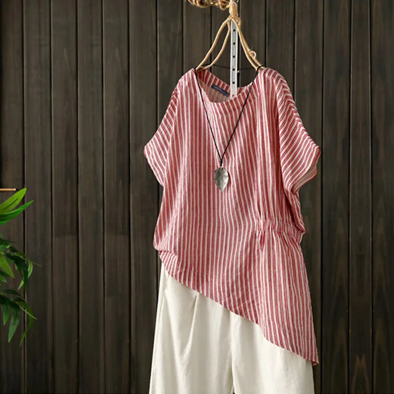  Elegant Striped Shirts Women's Summer Blouse 2019 ZANZEA Casual Asymmetrical Blsuas Female Elastic 