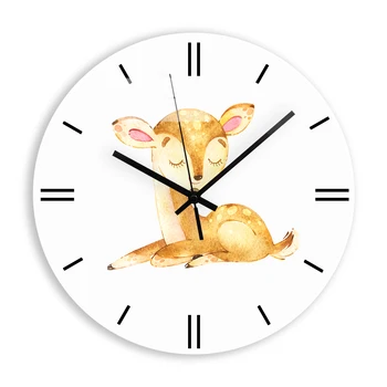 

Cartoon Elk Acrylic Wall Clock Modern Design Cute Deers Children's Room Decorative Clock + Silent Quartz Mechanism Home Decor