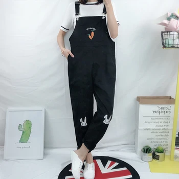 

Vintage Womens Cute Pink Bunny Jumpsuit Rabbit Embroidery Rompers White Overalls Pants Mori Girl's Suspenders Trousers Japanese