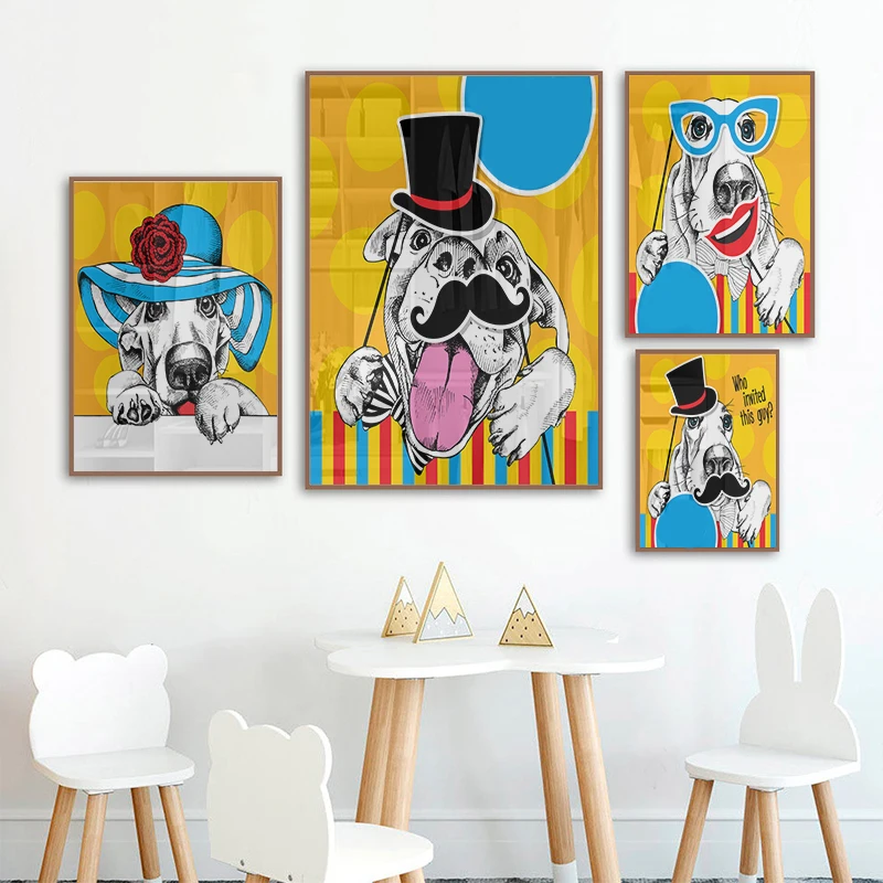 

Cartoon Dog Posters and Prints Pet Canvas Painting Wall Art Lovely Kids Room Decor Wall Pictures For Living Room