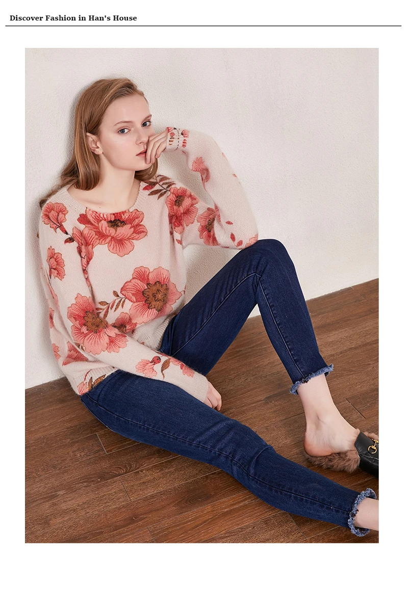 Вязаный свитер для женщин, мохеровое смешивание шерсти, вязанный Вязанный свитер с круглым вырезом и длинными рукавами, Свободная трикотажная одежда для девушек, осенняя Новая мода