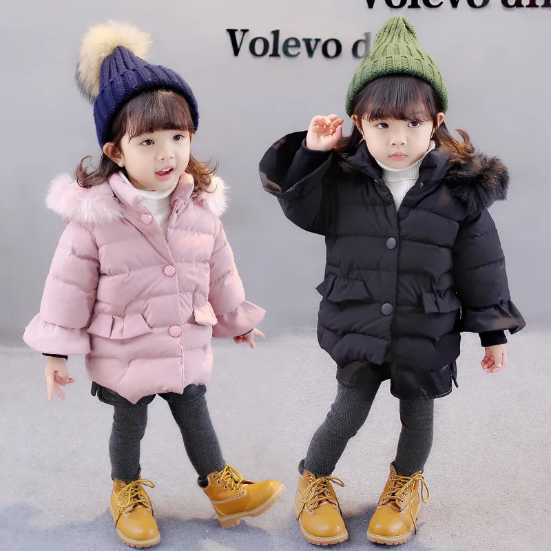 Детское зимнее пальто Рождественская шапка с острым носком для девочек, Детский пуховик плотная теплая хлопковая куртка, пальто с меховым воротником и капюшоном для девочек